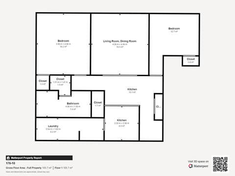 Floor plan for 2 beds, 1 bath